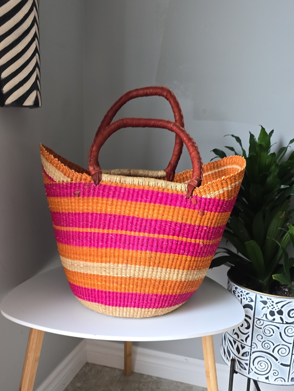 109 Woven Storage Basket in Pink and Orange